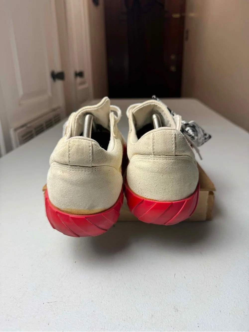 OFF-WHITE White Suede & Red Vulcanized Heel Low-Top Men's Sneakers Sz 45 / US 12